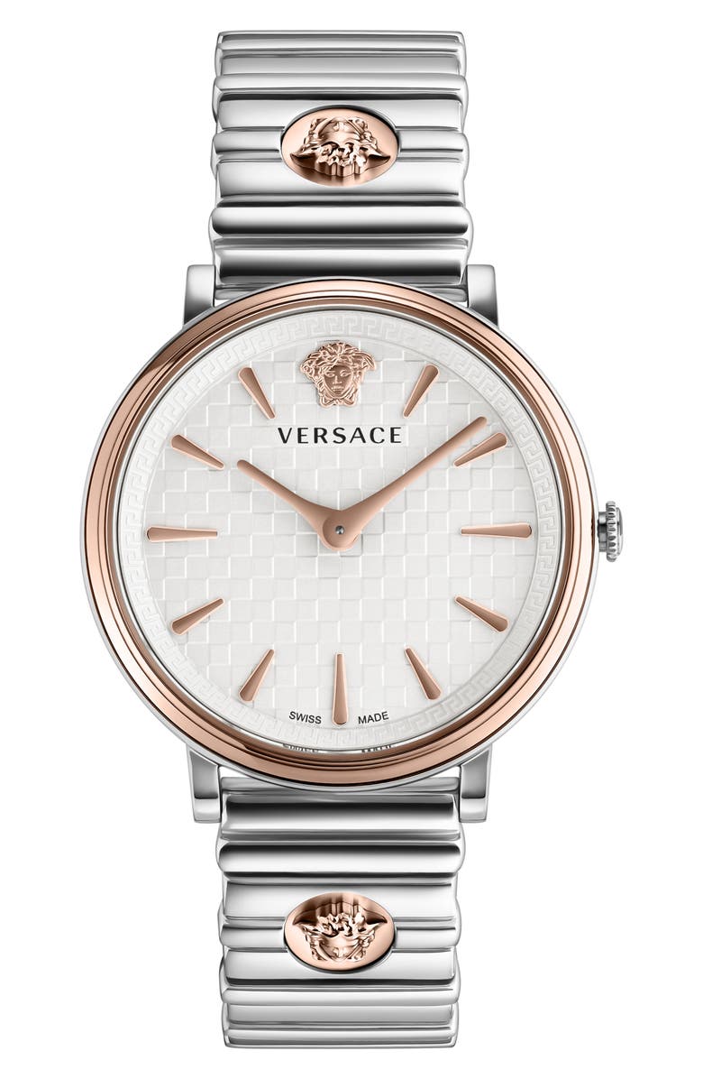 Versace V-Circle Logomania Bracelet Watch, 38mm, Main, color, 