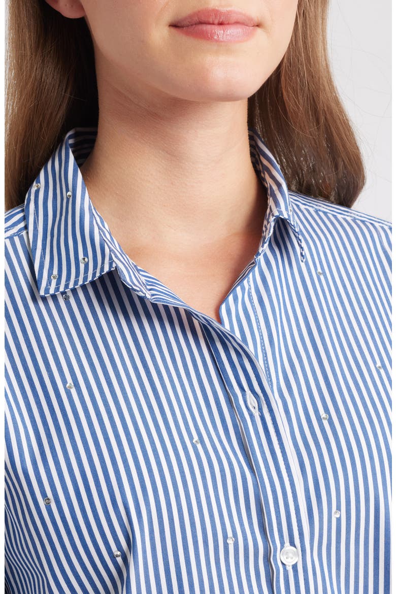 Lynden Embellished Stripe Cotton Blend Button-Up Shirt, Alternate, color, STARRY NIGHTFALL