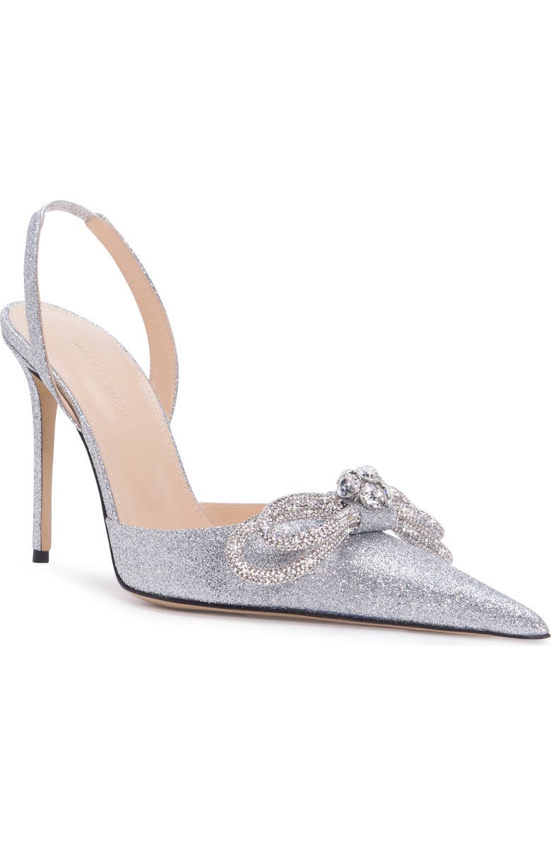 Mach & Mach Double Bow Glitter Pointed Toe Slingback Pump, Main, color,