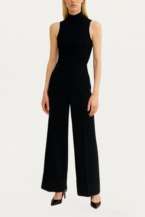 Cuffed Wide-Leg Trousers