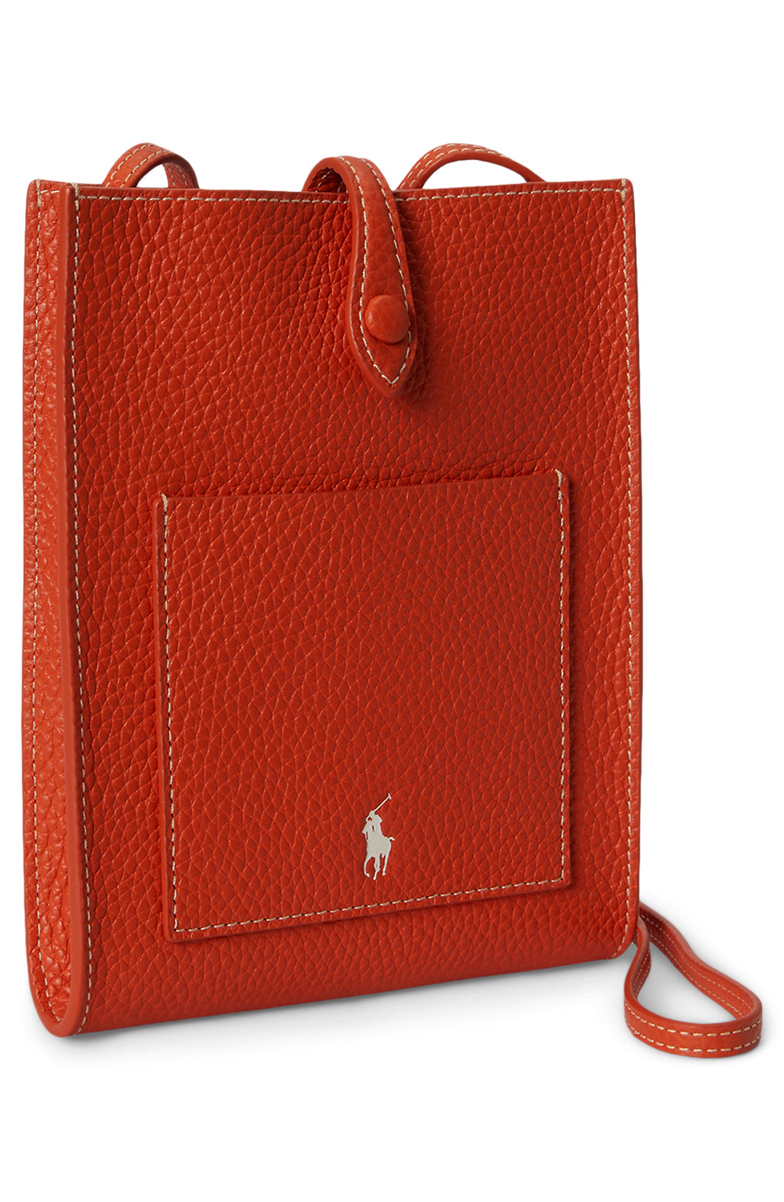 Polo Ralph Lauren Polo Play Pebble Leather Phone Crossbody Bag, Alternate, color, Sunset Orange