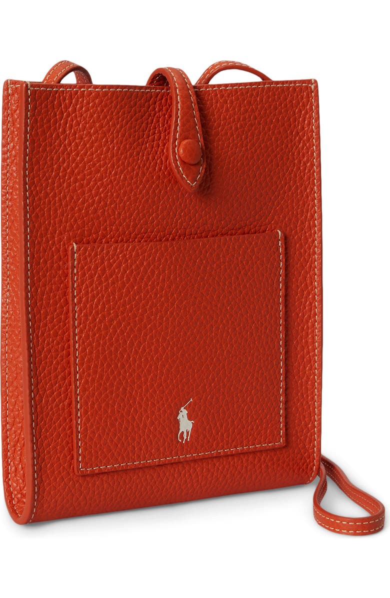 Polo Ralph Lauren Polo Play Pebble Leather Phone Crossbody Bag, Alternate, color, Sunset Orange