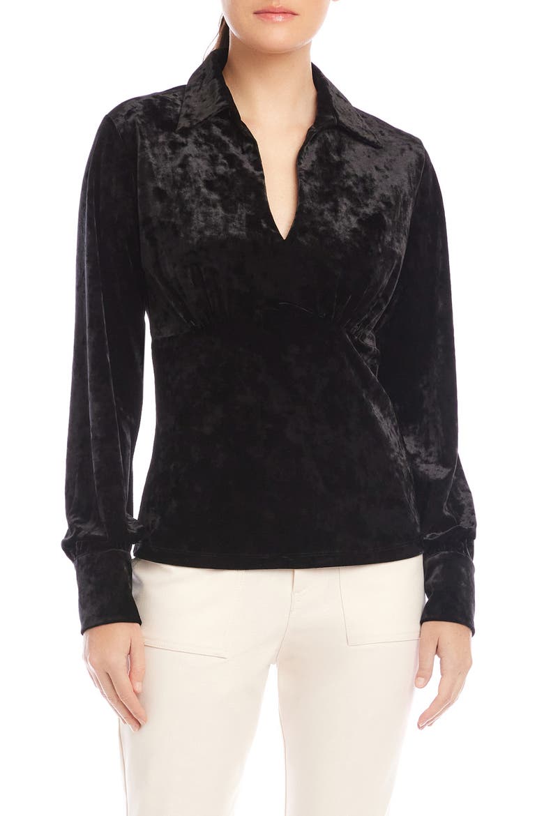 Bianca Slim Fit Shirred Vevet Button-Up Shirt, Main, color, BLACK