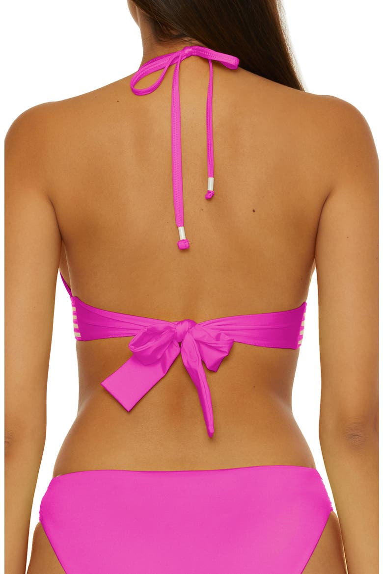 Monaco Pleated Halter Bikini Top, Alternate, color, PEONY