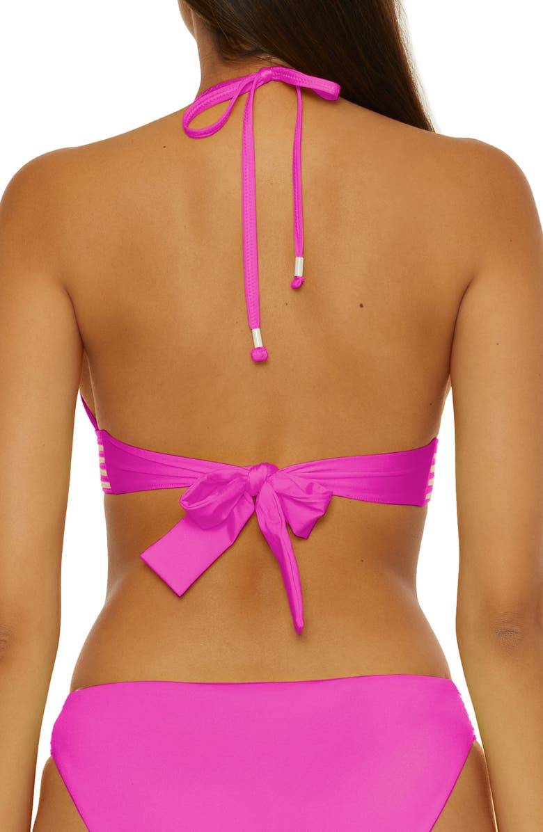 Trina Turk Monaco Pleated Halter Bikini Top, Alternate, color, Peony