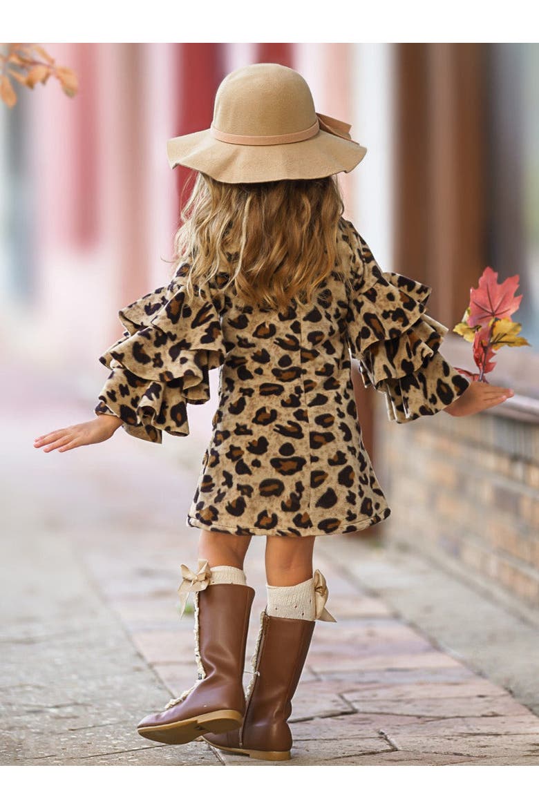Spots In Style Animal Print Bell Sleeve Dress, Alternate, color, Brown