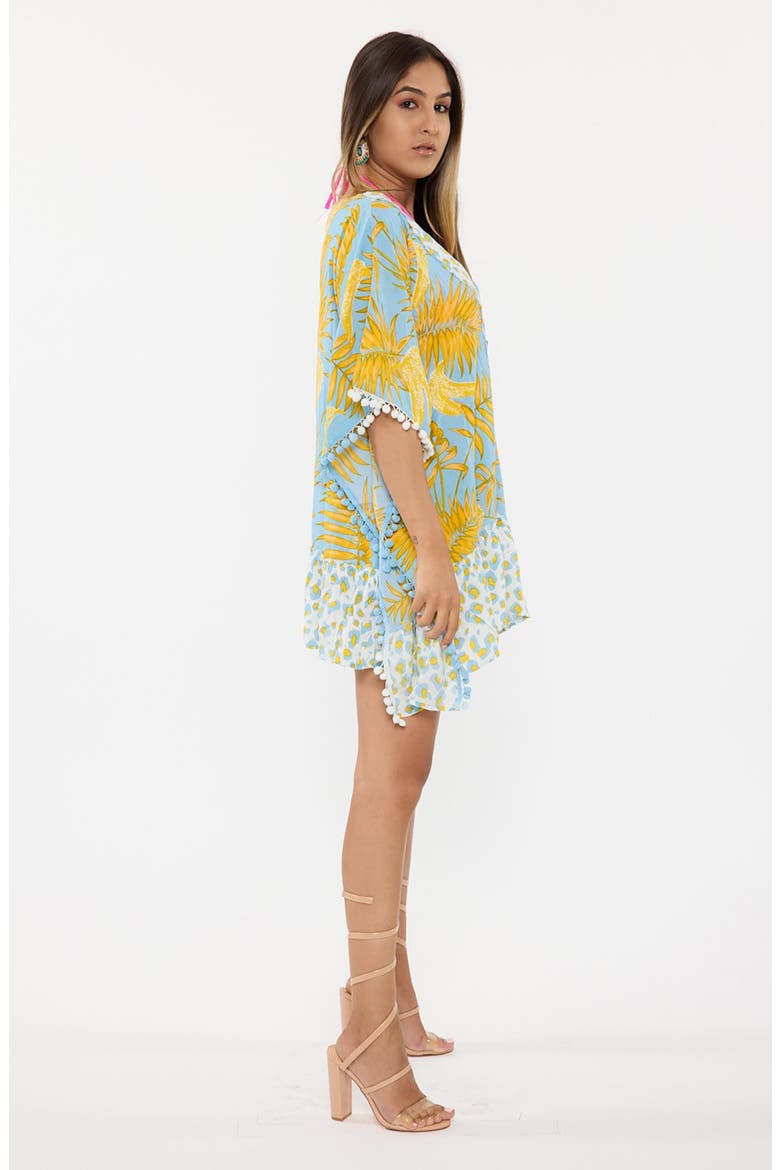 Palm Leaf Cotton Caftan, Alternate, color, BLUE