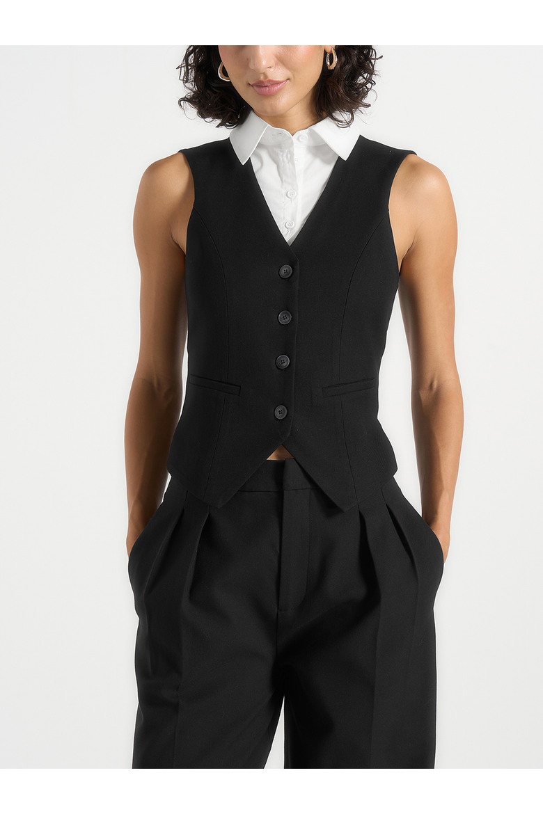 Irene Collar Detail Cinched Suit Vest, Alternate, color, Black/White