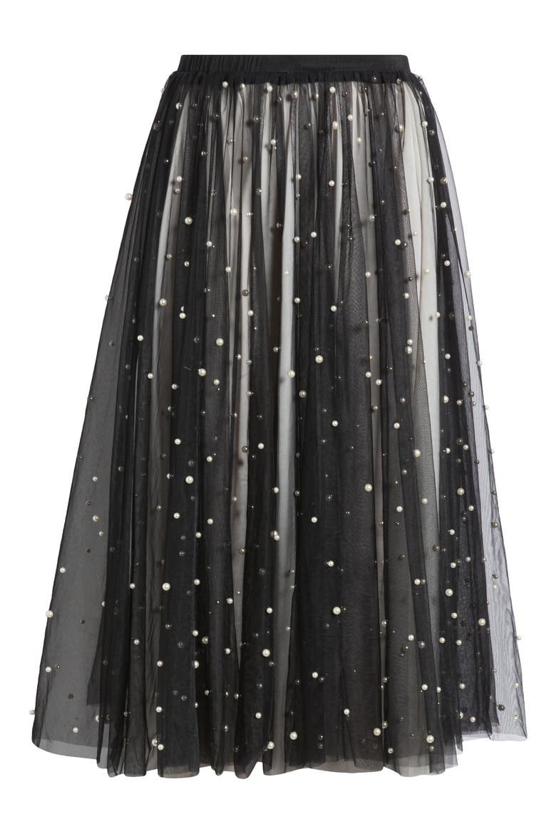 Blake Embellished Mesh Midi Skirt, Alternate, color, BLACK