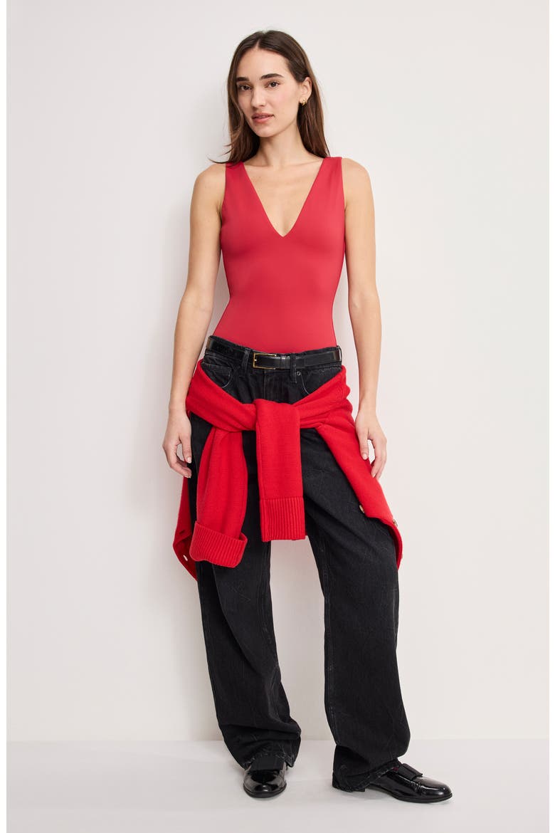 Sculpting Deep V-Neck Bodysuit, Alternate, color, RUBY