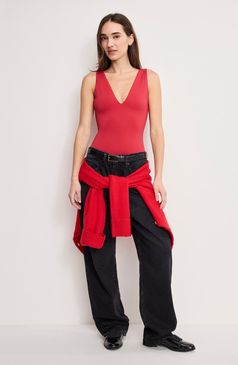 Good American Sculpting Deep V-Neck Bodysuit, Alternate, color, Ruby