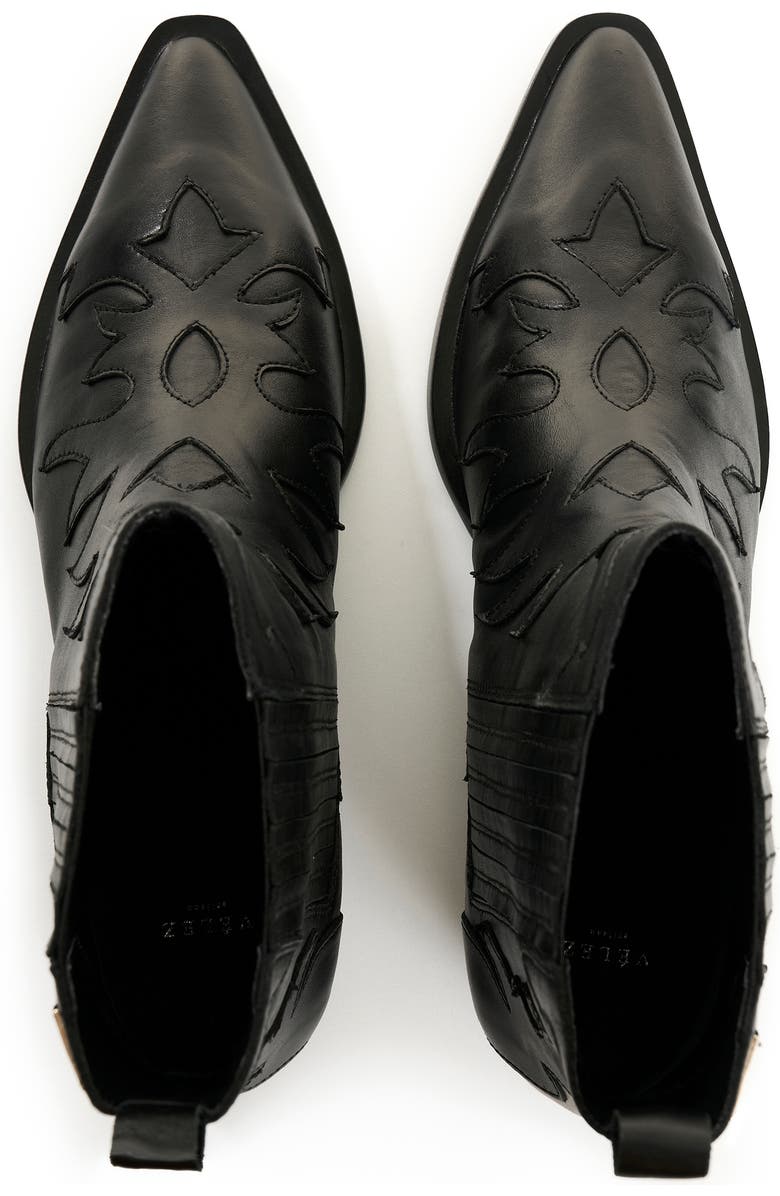 Velez Leather Western Ankle Boots, Alternate, color, Black