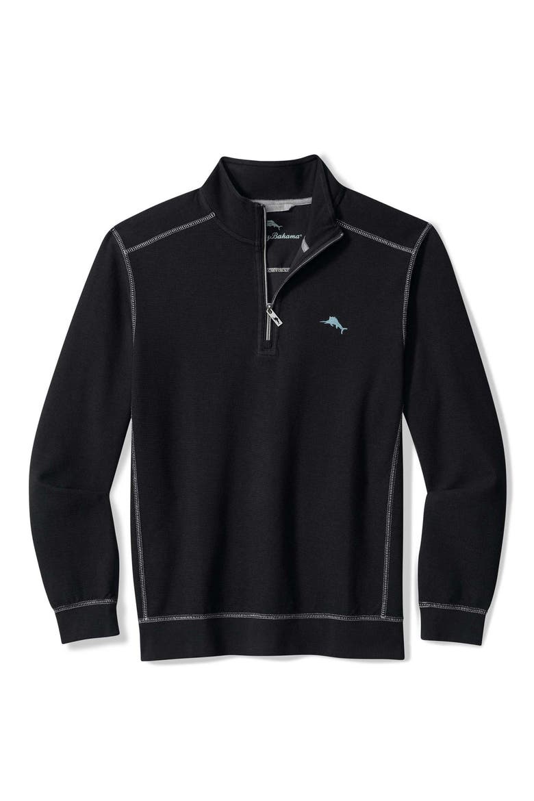 Montego Bay Textured Cotton & Lyocell Half Zip Pullover, Alternate, color, BLACK