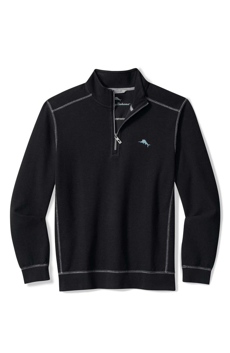 Tommy Bahama Montego Bay Textured Cotton & Lyocell Half Zip Pullover, Alternate, color, Black