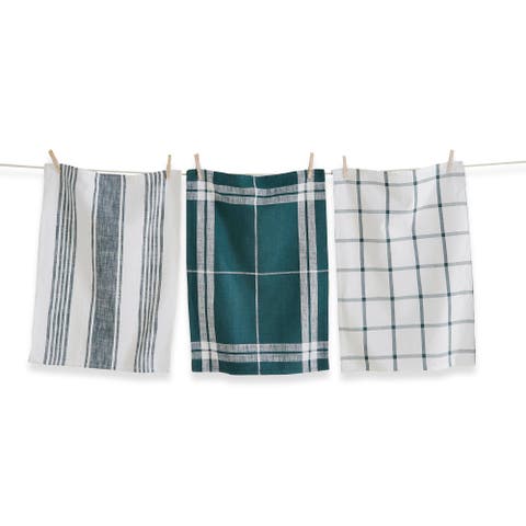 Classic Dark Green Cotton Dishtowel Set of 3 for Kitchen