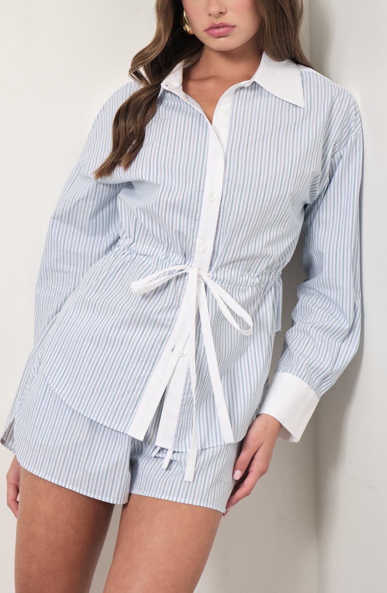 MAUDE CLUB Noa Stripe Tie Waist Button-Up Shirt, Alternate, color, Blue Green Stripe