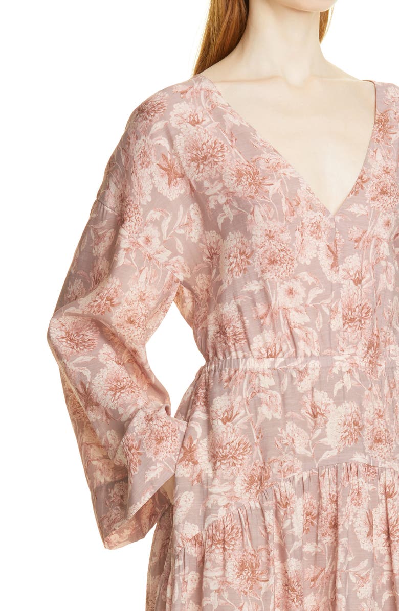 Vince Dahlia Print Long Sleeve Dress, Alternate, color, Lotus Shell