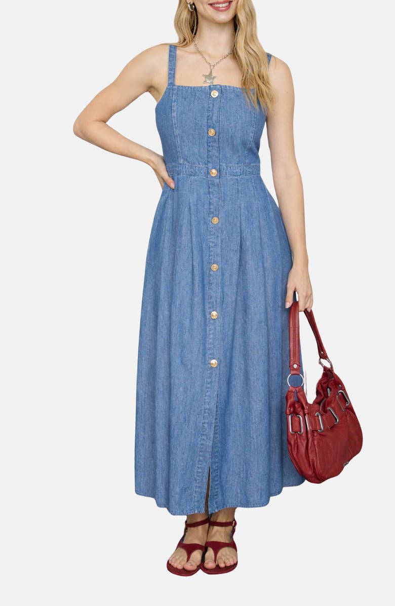 Blu Pepper Button Front Denim Midi Dress, Main, color, Light Denim