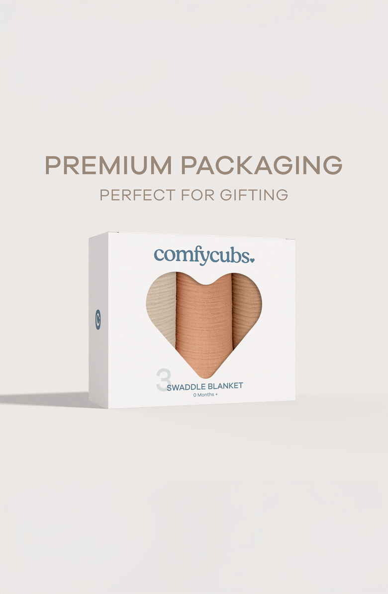 Comfy Cubs 100% Cotton Muslin Swaddle Blankets Pack of 3, Alternate, color, Sand, Cedar, Caramel