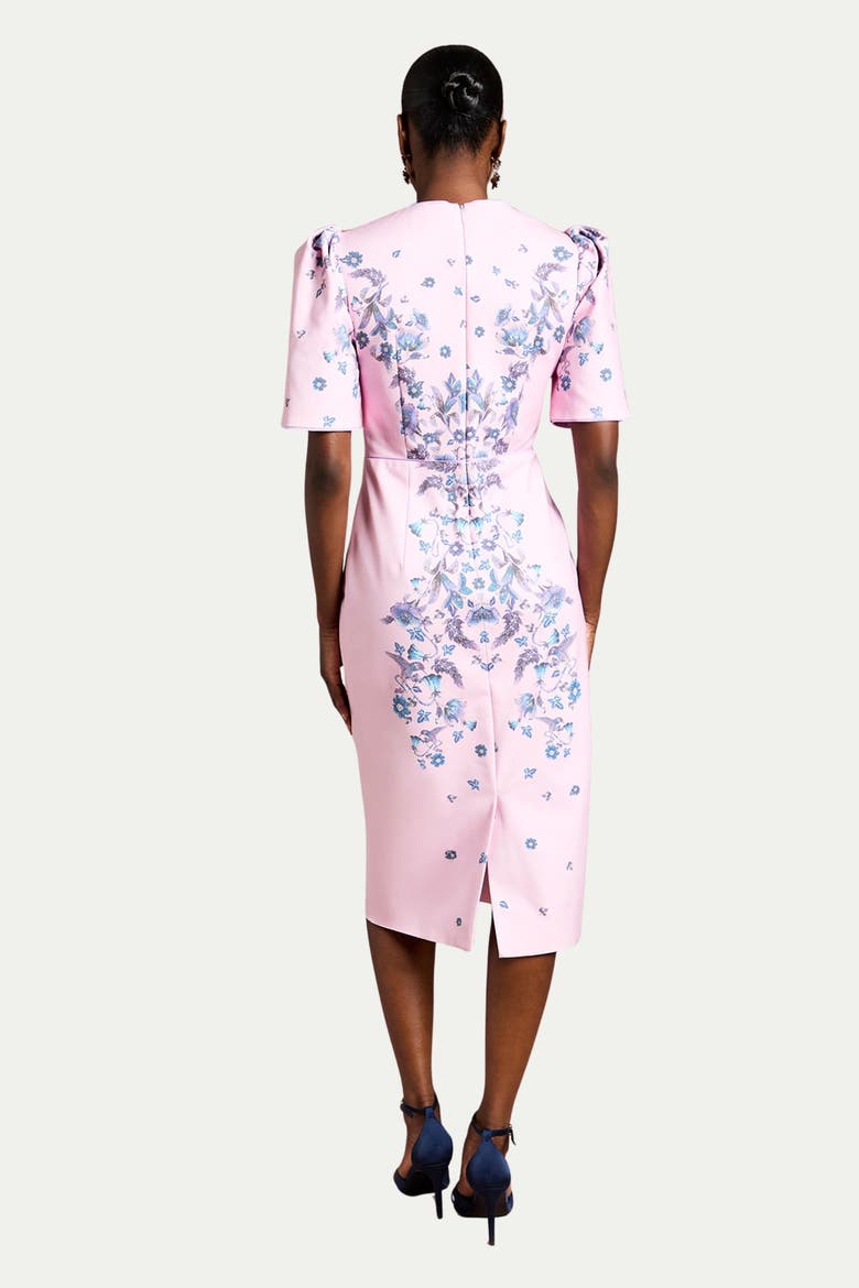 Puff Sleeve Floral Cotton Pencil Dress, Alternate, color, Lilac
