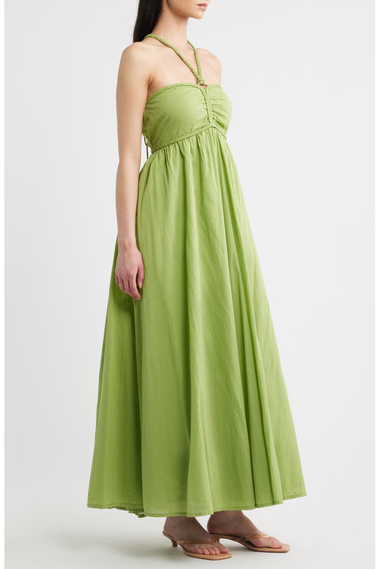 Ruched Halter Neck Cotton Maxi Sundress, Alternate, color, TENDRIL