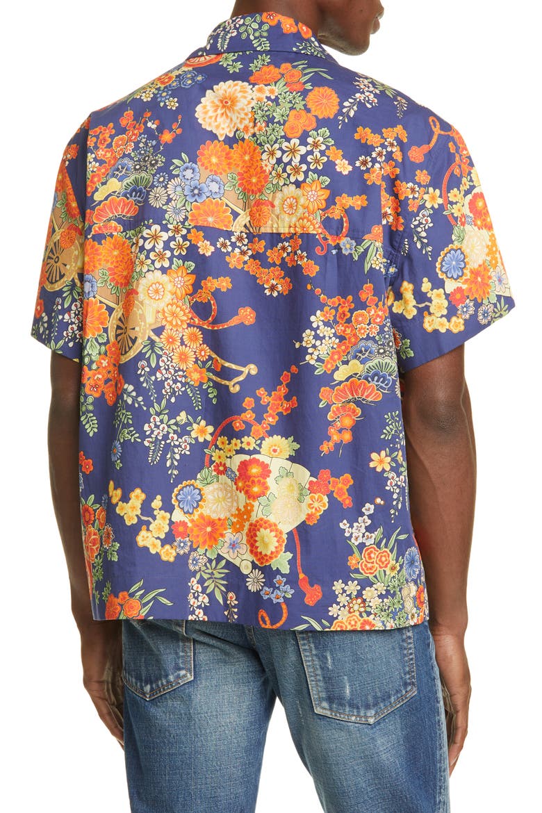 Blooming Short Sleeve Button-Up Shirt, Alternate, color, BLUE MULTICOLOR