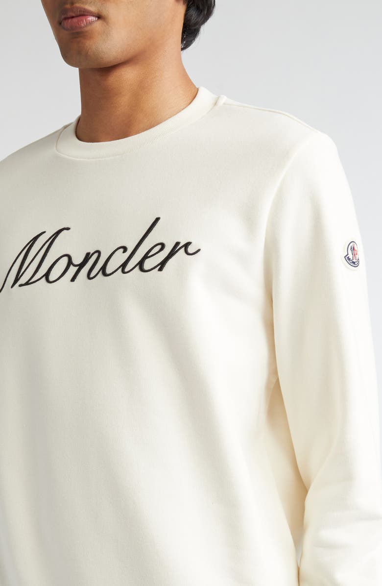 Moncler Embroidered Logo Sweatshirt, Alternate, color, Silk White