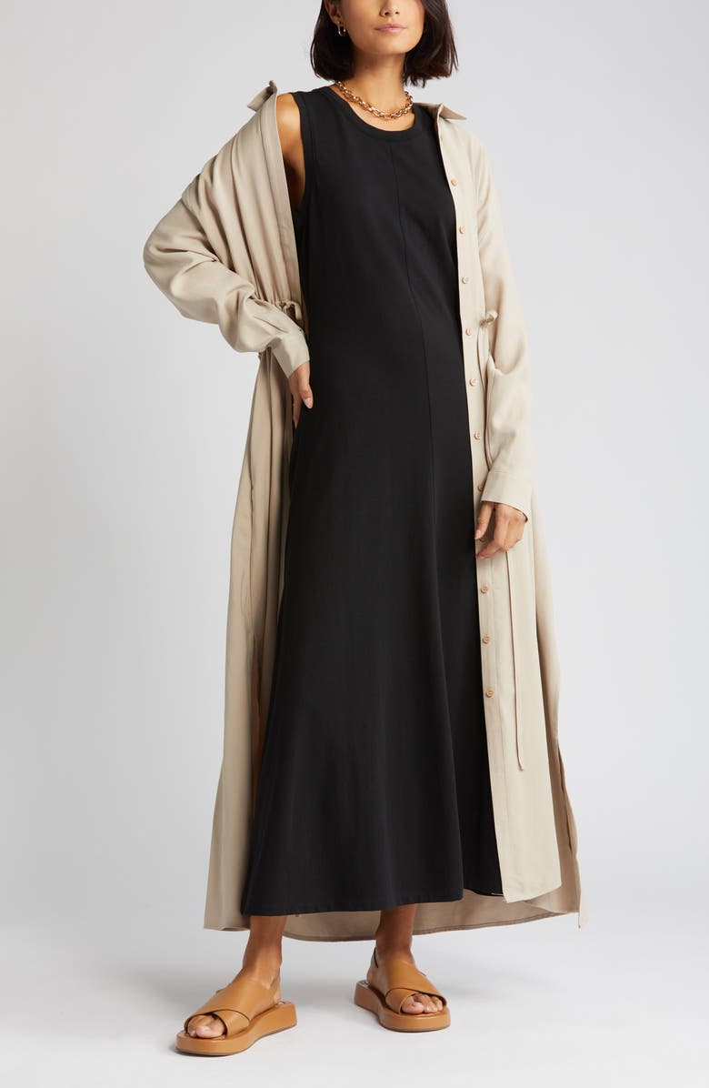 Nordstrom Sleeveless Cotton Blend Dress, Main, color, Black