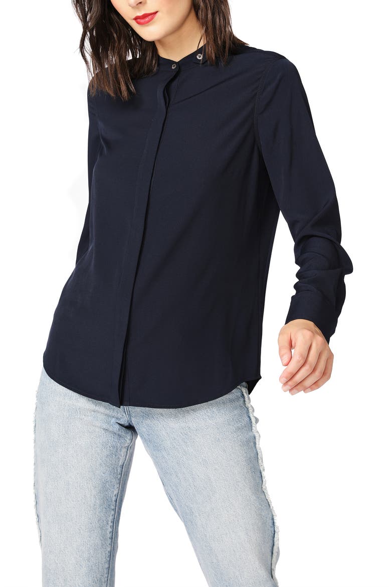 Button Band Collar Long Sleeve Shirt, Alternate, color, BLUE NIGHT