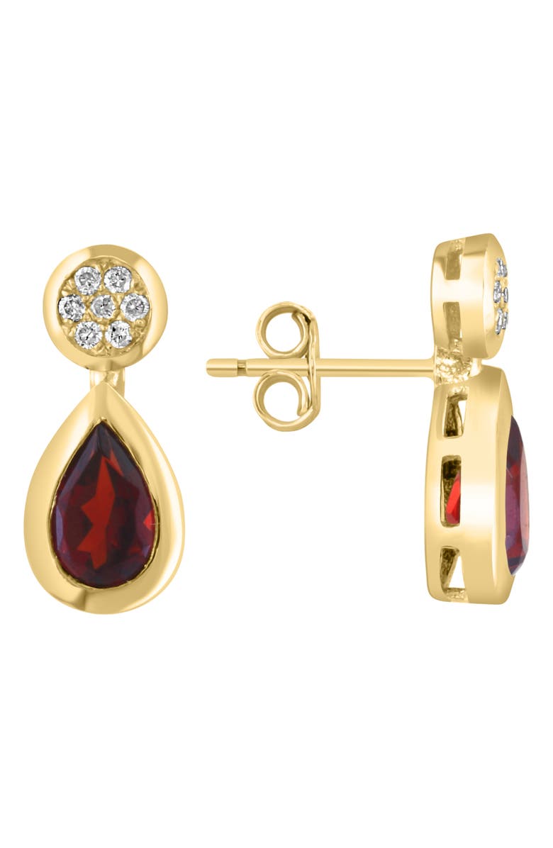 EFFY 14K Yellow Gold Pavé Diamond & Garnet Teardrop Earrings - 0.14ct., Main, color,