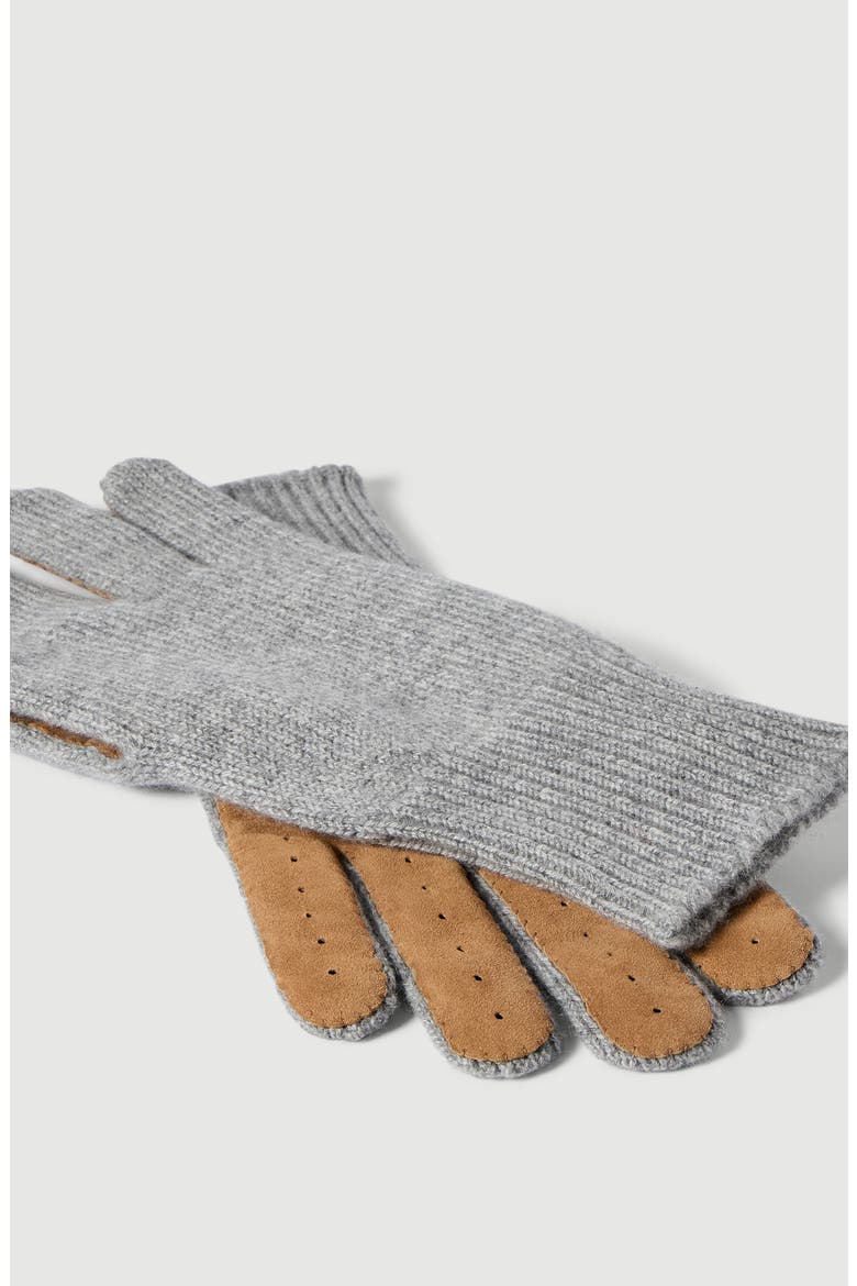 Cashmere knit gloves with suede palm, Alternate, color, Light Grey