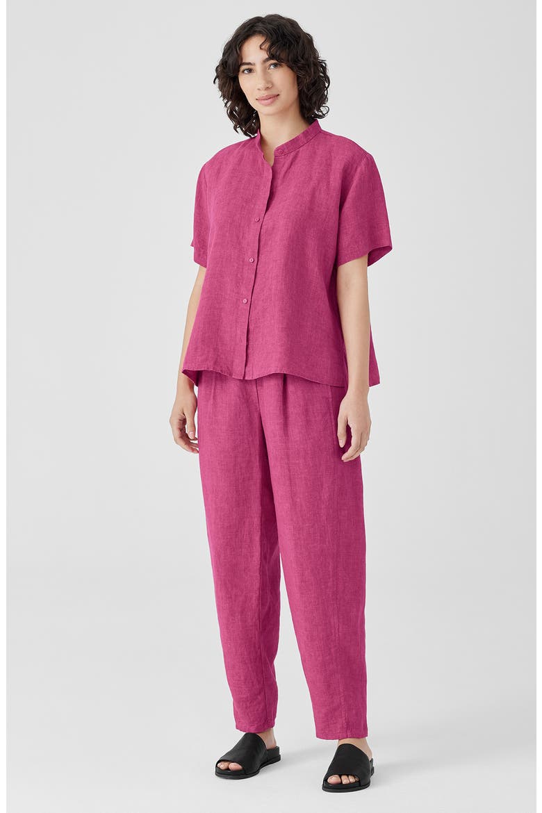 Short Sleeve Organic Linen Button-Up Shirt, Alternate, color, GERANIUM