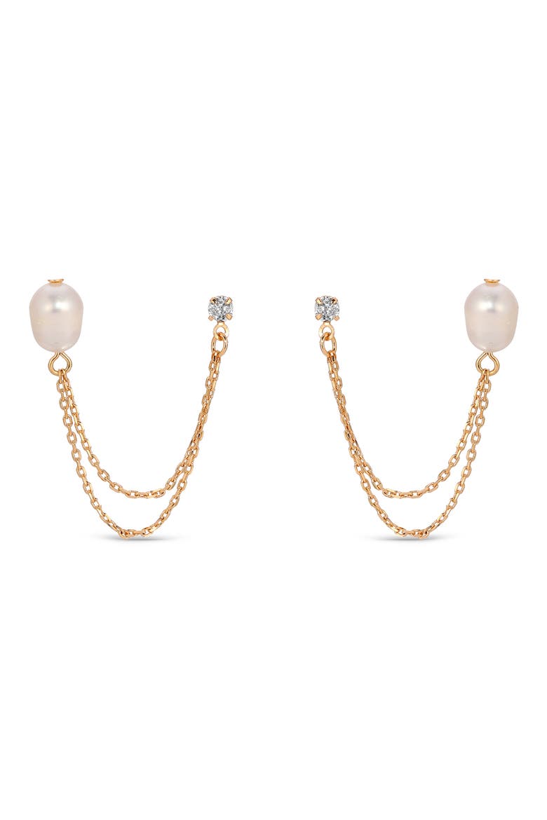 Cubic Zirconia & Freshwater Pearl Draped Stud Earrings, Main, color, GOLD