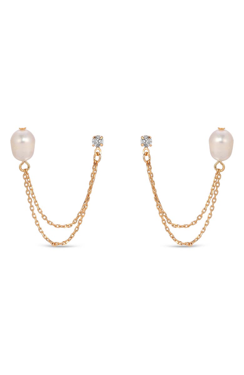 Ettika Cubic Zirconia & Freshwater Pearl Draped Stud Earrings, Main, color, Gold