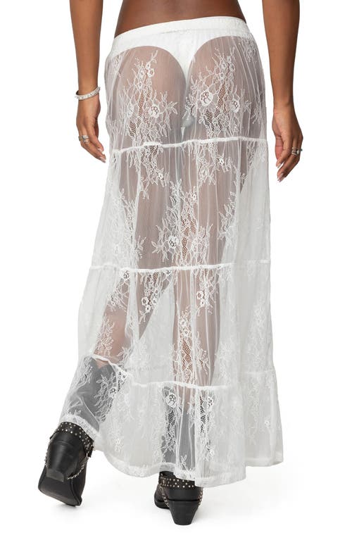 Shop Edikted Tiered Sheer Lace Maxi Skirt In White