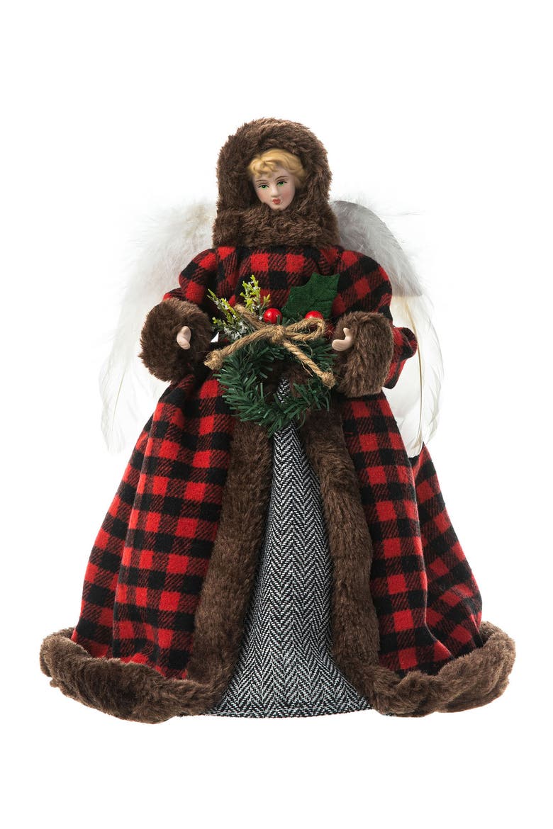 12"H Faux Fur Angel Tree Top, Main, color, Red