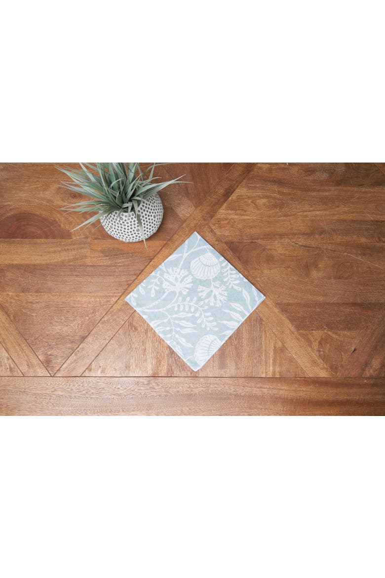 Seafoam Reef Cotton Napkins, Set of 6 - Nautical Coral & Seaweed, Alternate, color, White
