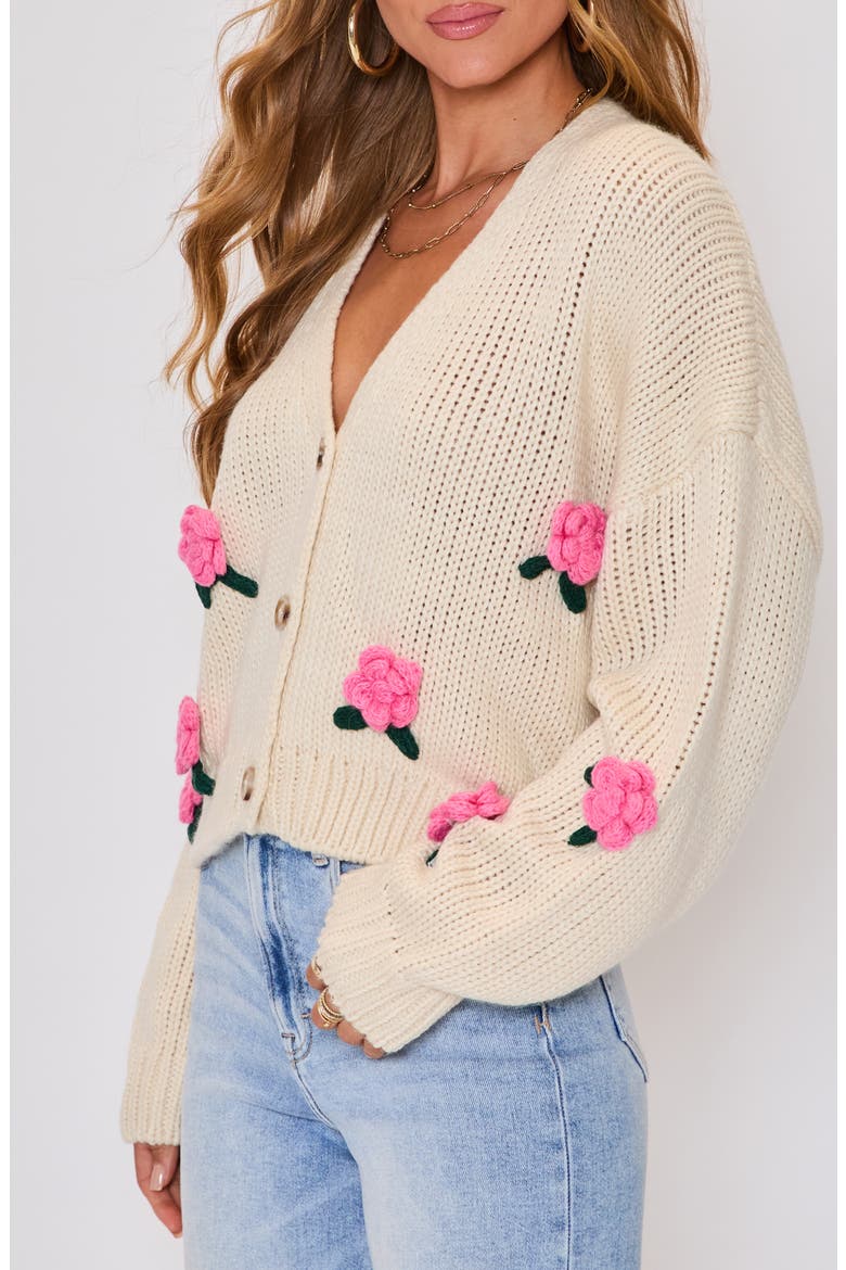 Garden Stroll 3D Floral Cardigan, Alternate, color, CREAM/ PINK