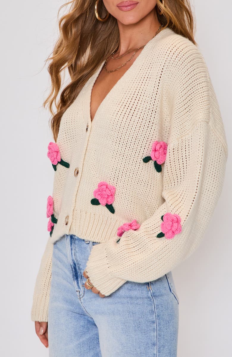 VICI Collection Garden Stroll 3D Floral Cardigan, Alternate, color, Cream/ Pink