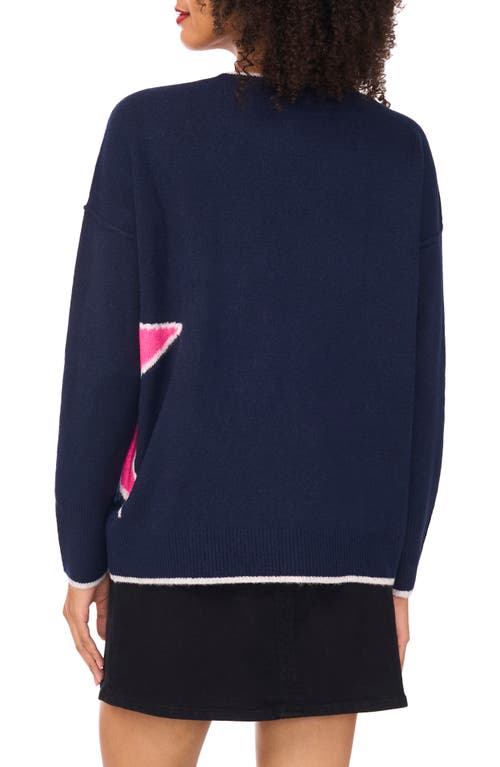 Vince Camuto Star Detail Crewneck Sweater In Blue