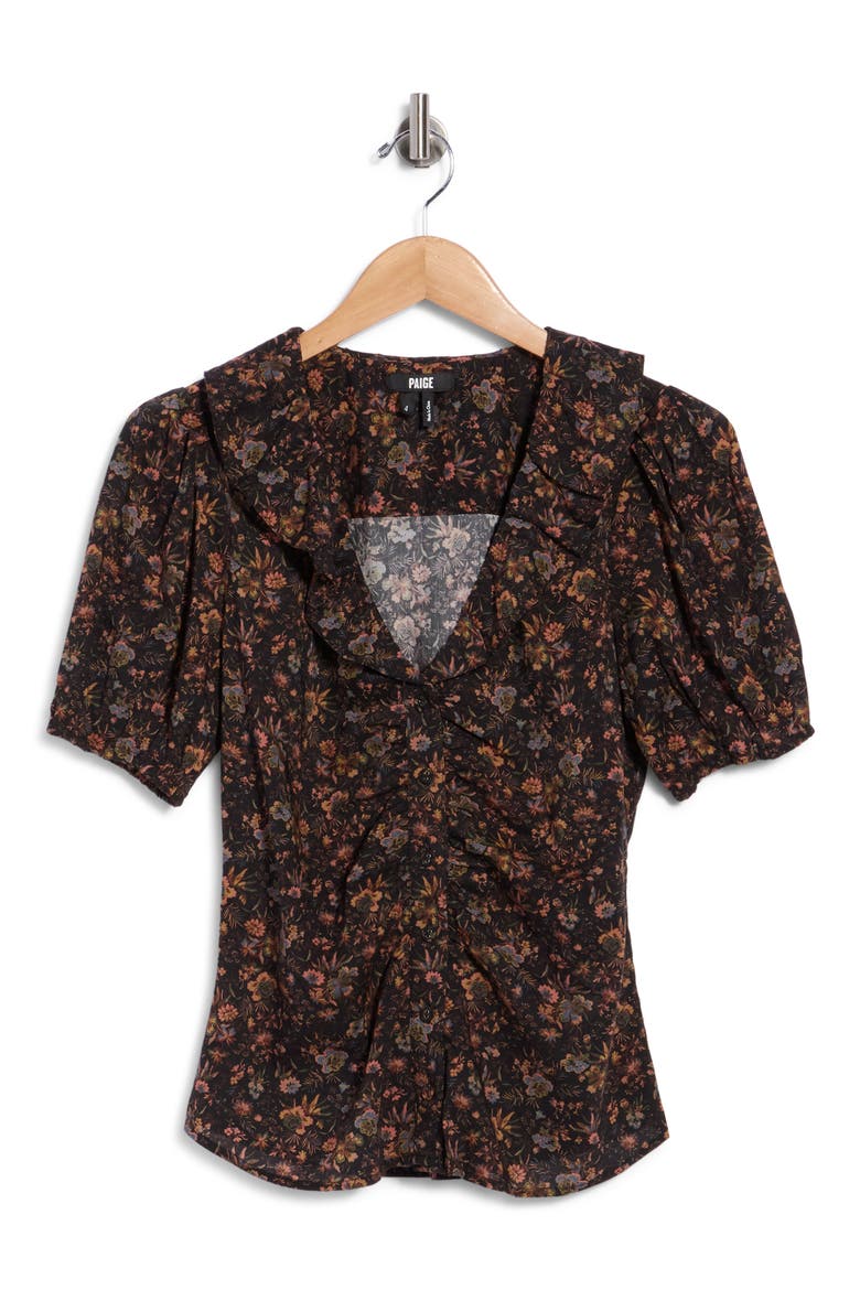 Adara Ruffled Neck Top, Main, color, BLACK MULTI