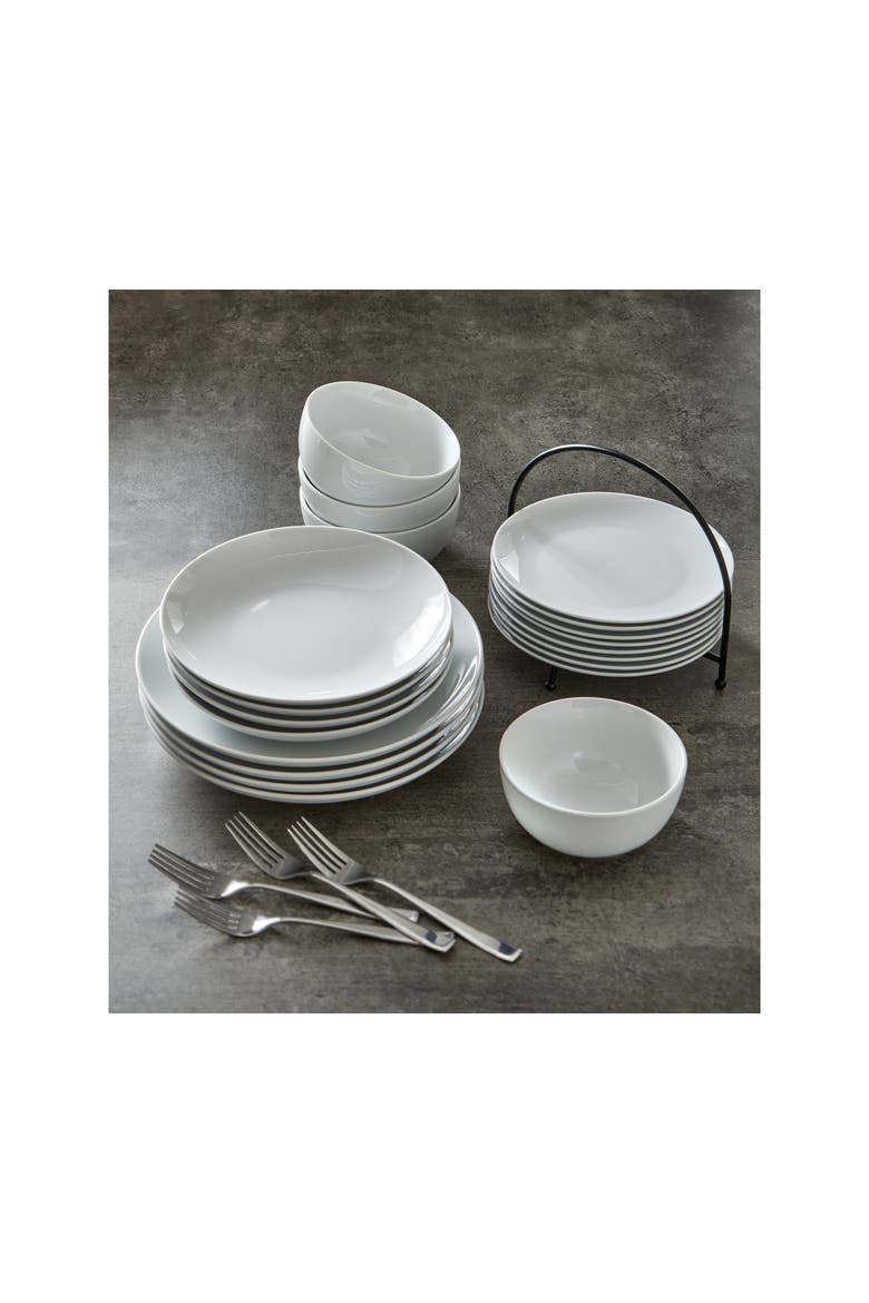 Whiteware Porcelain Dinnerware Bowl Set of 4 Dishwasher Safe, Alternate, color, White