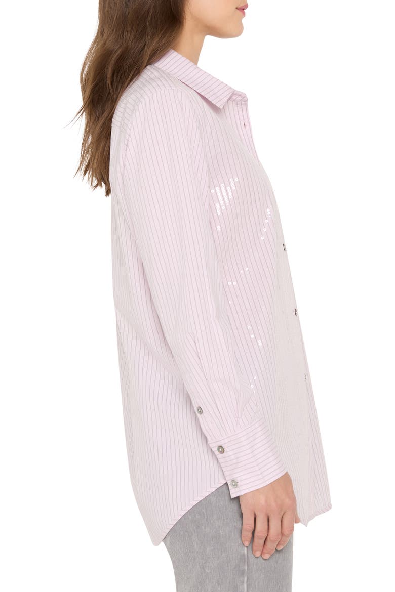 Subtle Shine Sequin Stripe Button-Up Shirt, Alternate, color, PINK MULTI