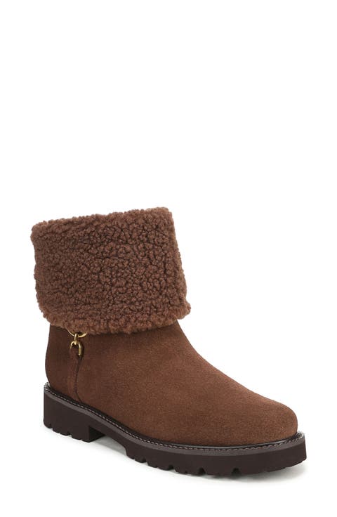 Sahana Leather Bootie with Faux Shearling Trim