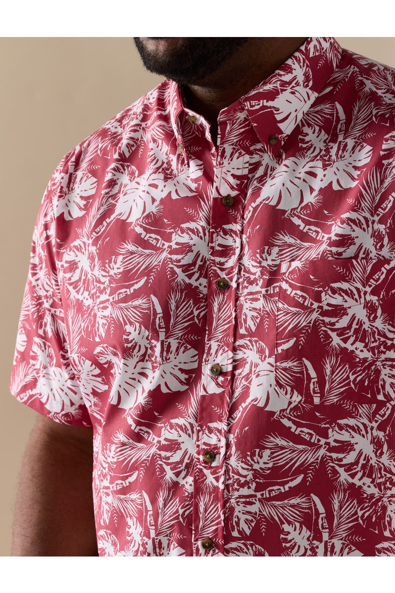 Big & Tall Easy-Care Big Leaf Print Sport Shirt, Alternate, color, EARTH RED