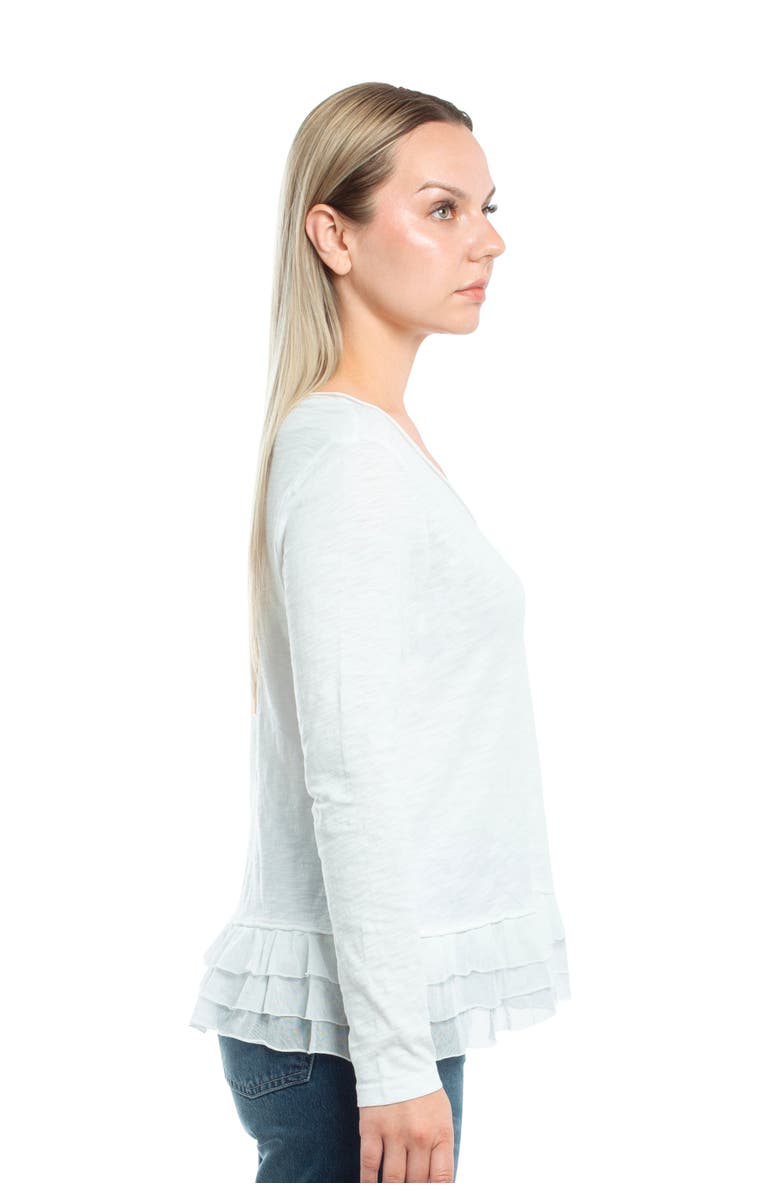 WILT Clothing V-Neck Mixed Media Long Sleeve Tee With Ruffle Hem, Alternate, color, Black