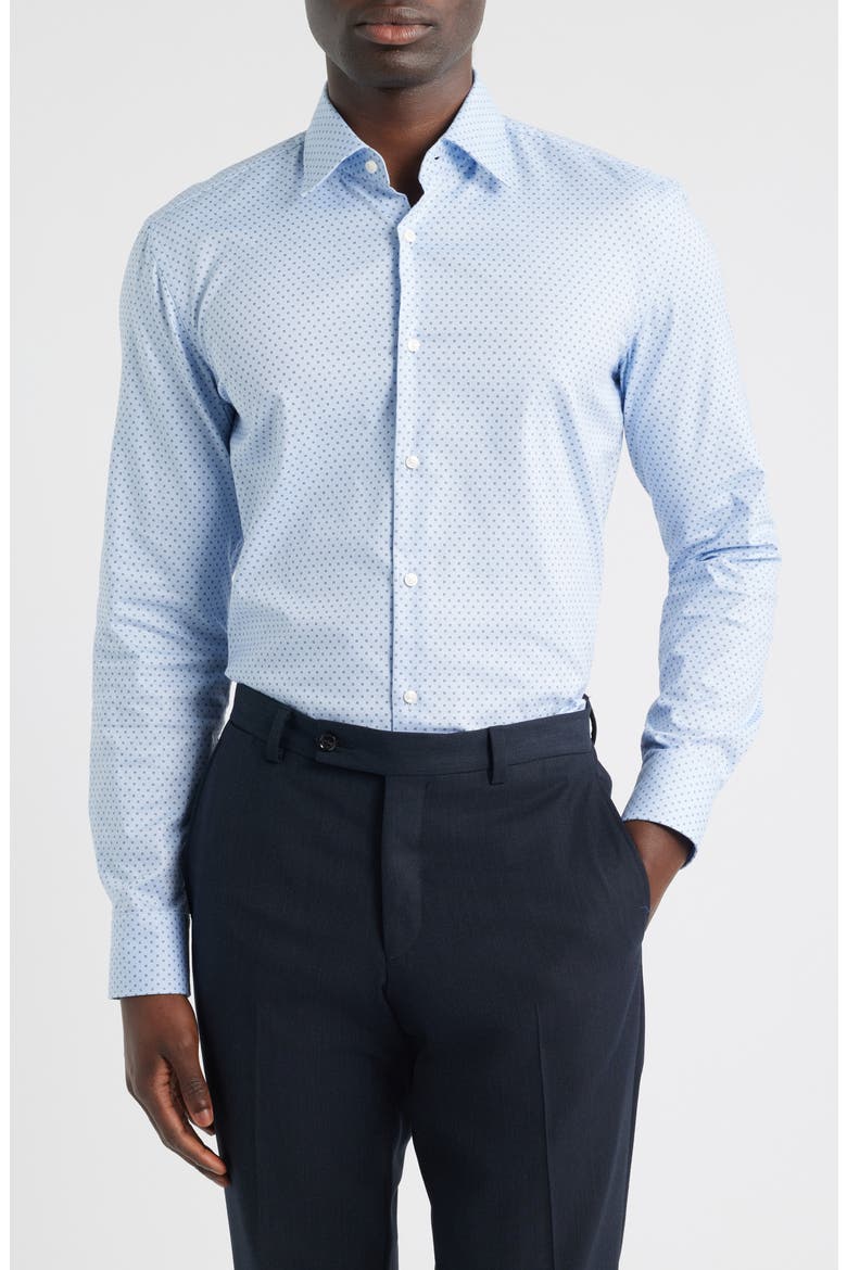 Hank Slim Fit Light Blue Neat Stretch Cotton Dress Shirt, Main, color, LIGHT/ PASTEL BLUE