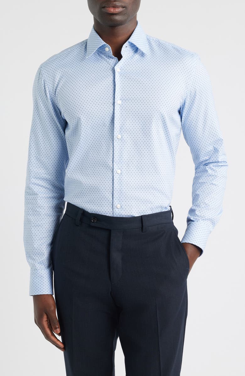 BOSS Hank Slim Fit Light Blue Neat Stretch Cotton Dress Shirt, Main, color, Light/ Pastel Blue