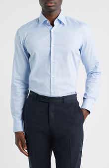 Hank Slim Fit Light Blue Neat Stretch Cotton Dress Shirt