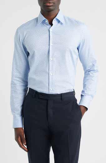Hank Slim Fit Light Blue Neat Stretch Cotton Dress Shirt